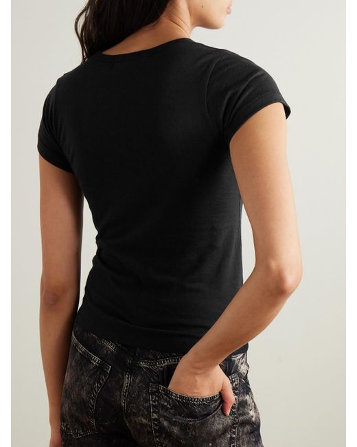 ÉTERNE Black Short Sleeve Baby Tee Cotton And Modal-Blend Jersey T-Shirt