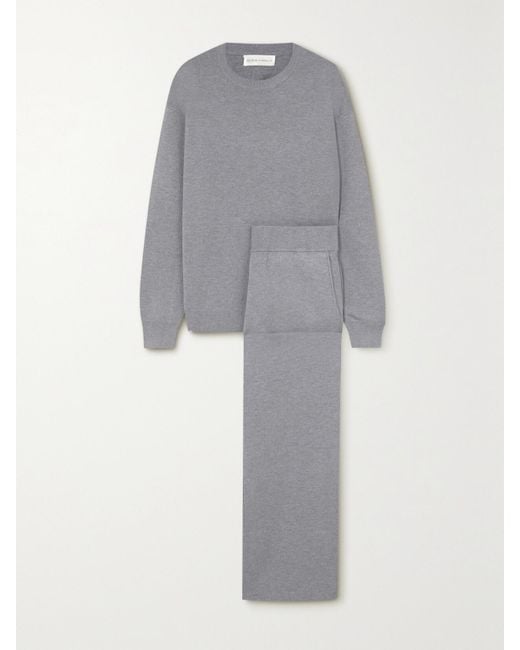 Olivia Von Halle Gray Carmel Silk And Cashmere-Blend Sweatshirt And Track Pants Set