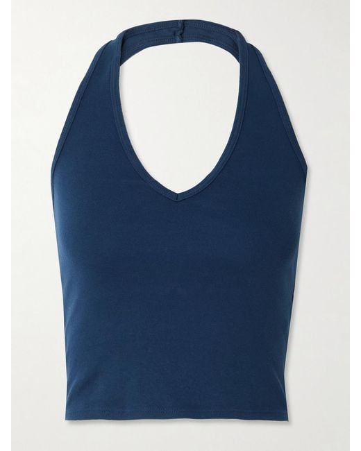 Nili Lotan Blue Britt Ribbed Cotton-Jersey Halterneck Top