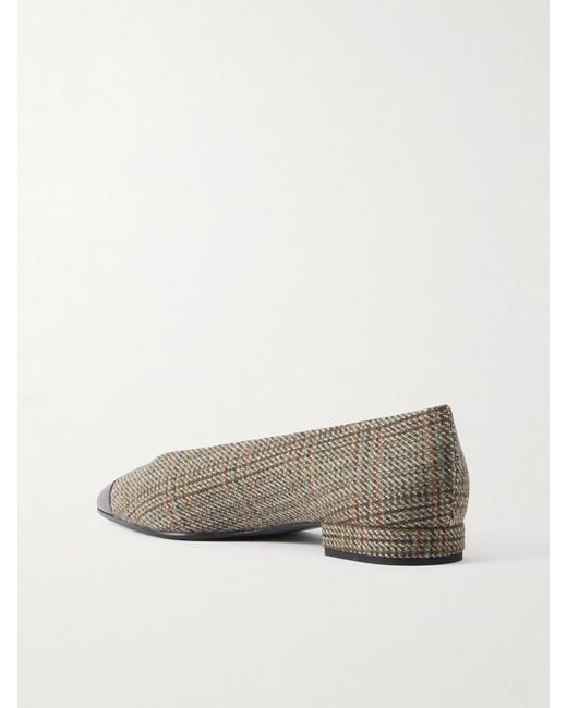 Loro Piana Gray Rebecca Leather-Trimmed Checked Tweed Ballet Flats
