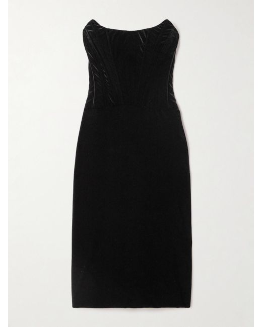 Dolce & Gabbana Black Strapless Velvet Corset Midi Dress