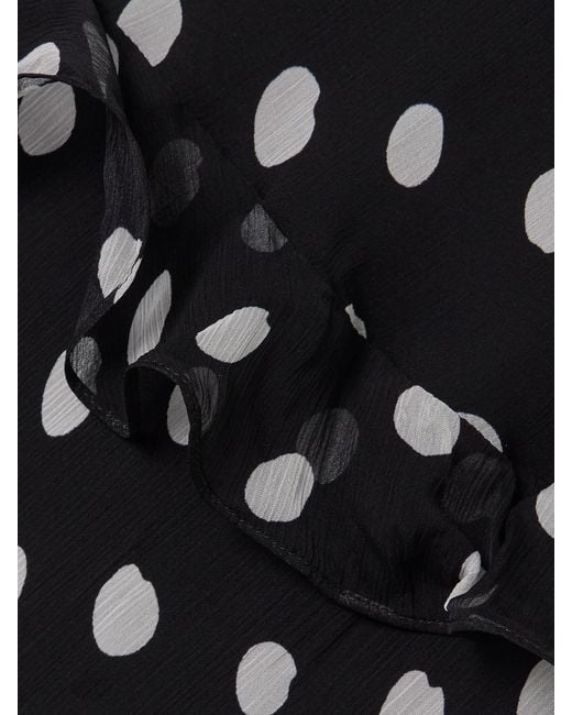 Saloni Black Selma Ruched Ruffled Polka-Dot Crepe De Chine Maxi Dress