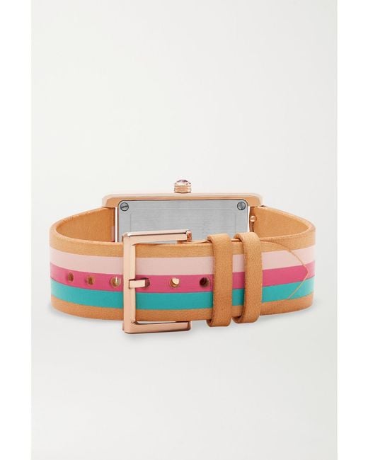 La Californienne White Daybreak 24Mm Rose-Plated Striped Leather Watch