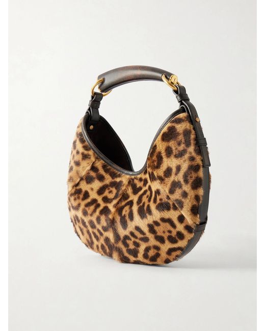 Saint Laurent Multicolor Mombasa Leather-Trimmed Leopard-Print Pony Hair Shoulder Bag