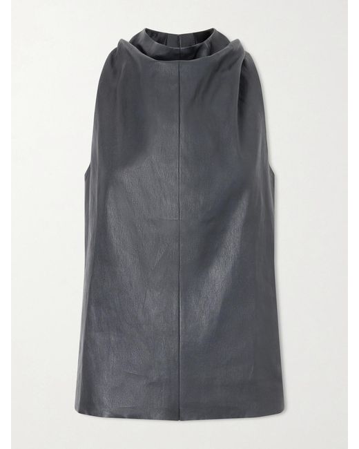 Stouls Gray Aurea Draped Leather Halterneck Top