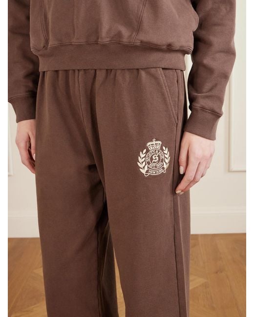 Sporty & Rich Brown Embroidered Cotton-Jersey Track Pants