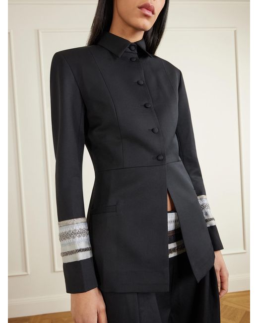 Abadia Black Grosgrain-Trimmed Wool-Blend Twill Jacket