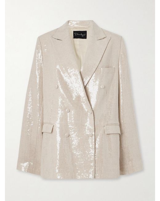 Dima Ayad Natural Double-Breasted Sequined Gauze Blazer