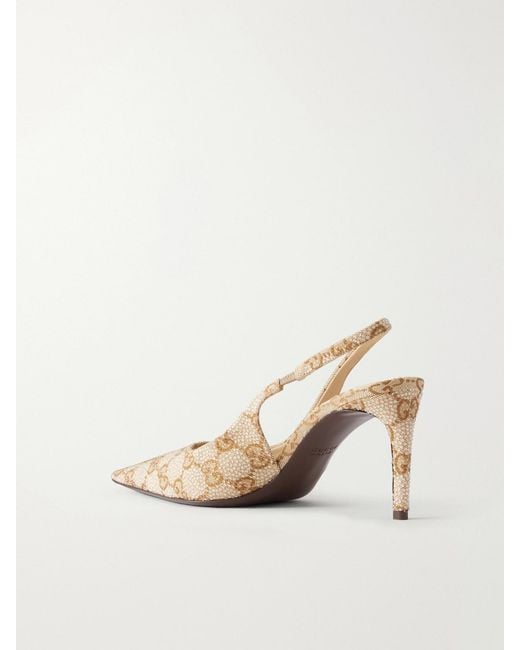 Gucci White Donna 80 Embellished Gg Supreme Canvas-Jacquard Slingback Pumps