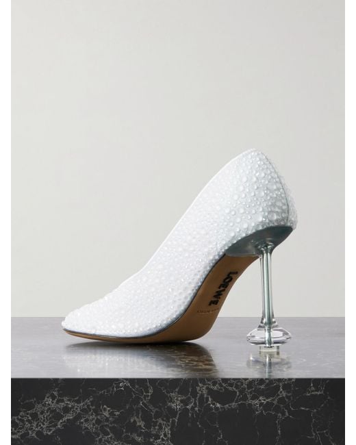Loewe White Toy Crystal-Embellished Mesh Pumps
