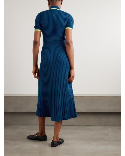 Robe Midi En Soie Et Cachemire Mélangés Côtelés Eyot Gabriela Hearst en coloris Blue