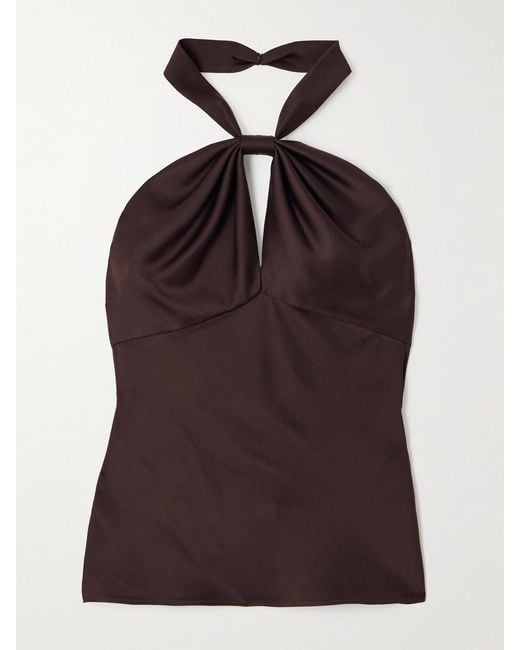 Tom Ford Brown Cutout Satin-Crepe Halterneck Top