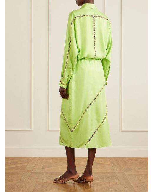 DIOTIMA Green Tobago Embroidered Silk-Satin Midi Skirt