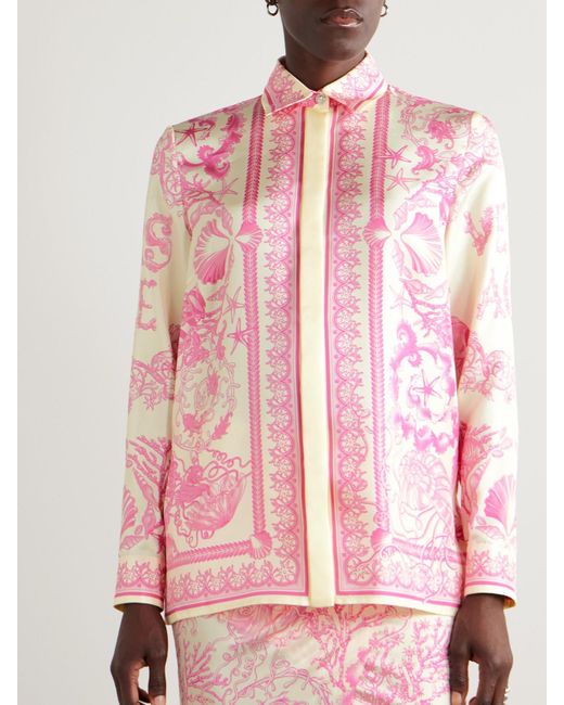 Versace Pink Hemd Aus Bedrucktem Seiden-Twill
