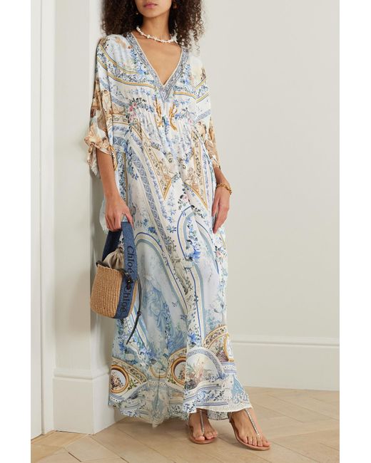 Camilla Printed Silk georgette Kaftan in Blue Lyst UK