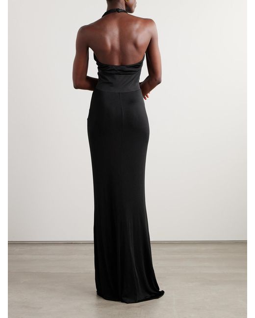 Tom Ford Black Twist-Front Chiffon-Trimmed Jersey Gown