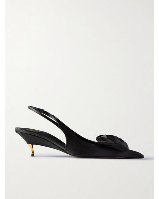 Saint Laurent Black Dakota Slingback-Pumps Aus Satin Mit Applikation