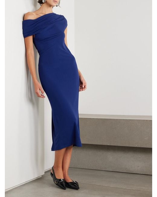 Givenchy Blue Asymmetric Draped Crepe Midi Dress