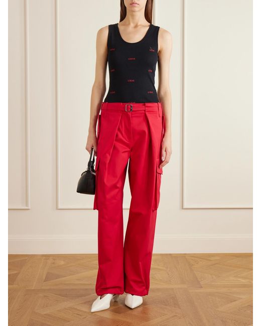 Loewe Red Belted Cotton And Silk-Blend Gabardine Cargo Pants