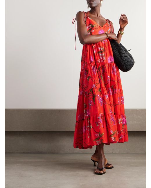 Erdem Floral-Print Tiered Cotton-Poplin Maxi Dress