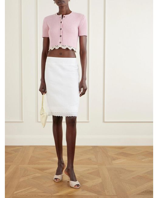 Magda Butrym White Lace-Trimmed Cotton And Linen-Blend Mini Skirt