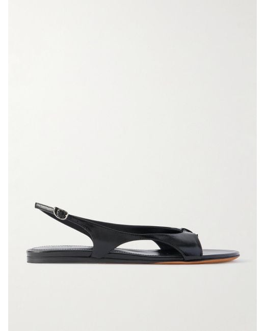 Proenza Schouler Black Slash Cutout Glossed-Leather Slingback Sandals