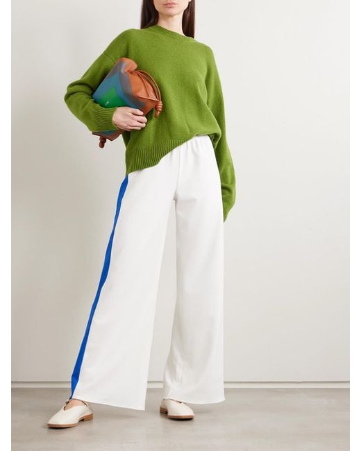 La Ligne Blue Side Stripe Colby Stretch Recycled-Crepe Wide-Leg Pants