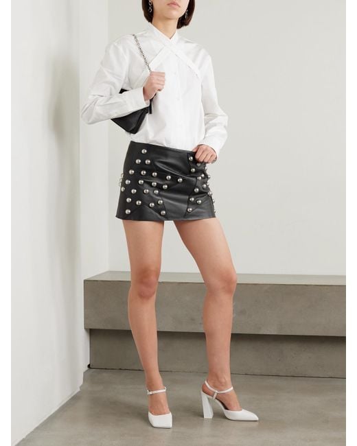 Area Black Studded Leather Mini Skirt