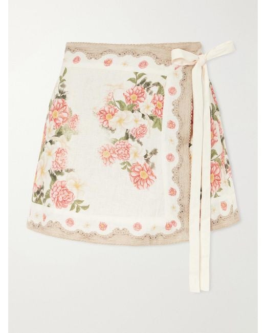 Agua Bendita Natural Luna Paraiso Floral-Printed Linen Mini Skirt