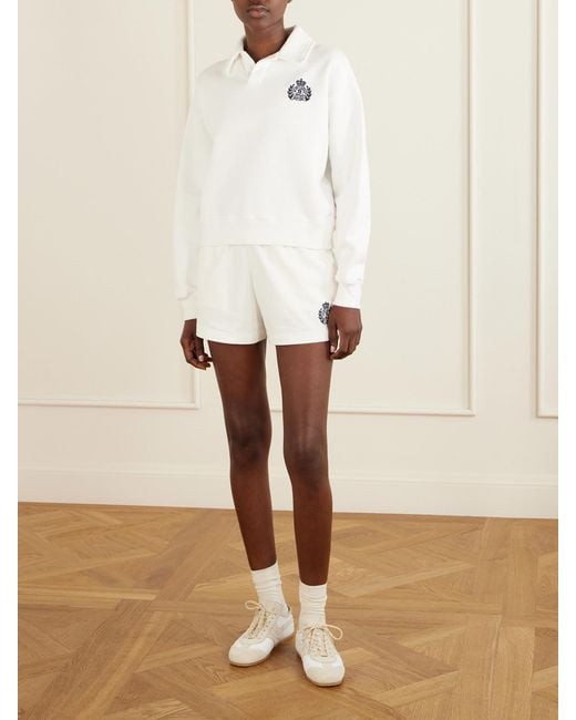 Sporty & Rich White Embroidered Ribbed-Detail Cotton Sweatshirt