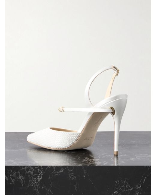 JENNIFER CHAMANDI White Vittorio 105 Crystal-Embellished Satin Pumps
