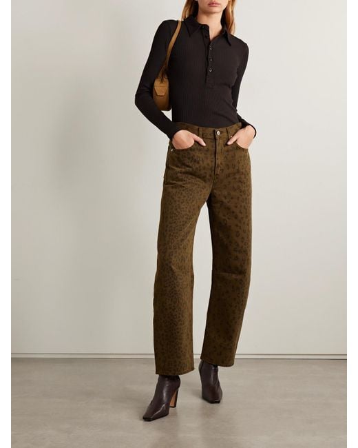 Citizens of Humanity Green Miro Long Leopard-Print Mid-Rise Barrel-Leg Jeans