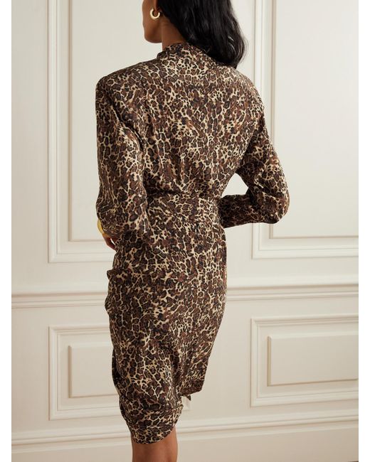 Isabel Marant Multicolor Cleora Asymmetric Belted Leopard-Print Stretch-Silk Dress