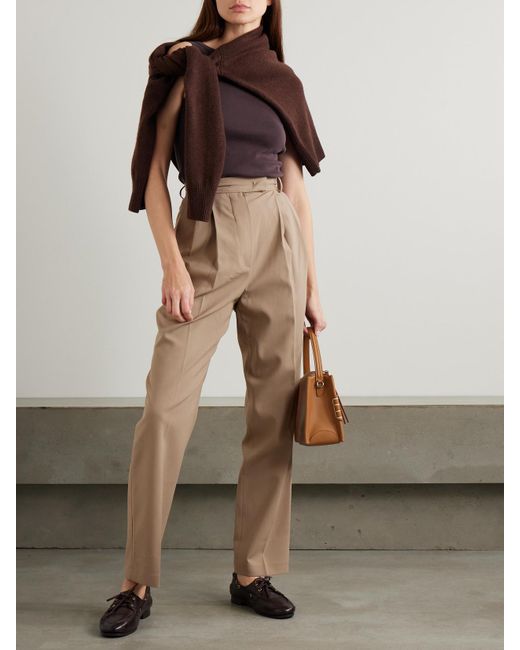 Frankie Shop Natural Bea Pleated Crepe Tapered-Leg Pants