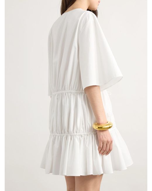 Alaïa White Gathered Cotton-Poplin Mini Dress