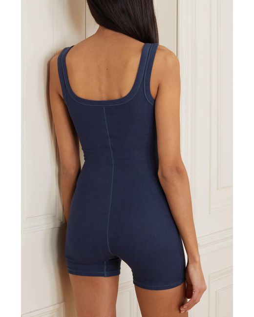 Skims Ribbed Stretch-cotton Jersey Playsuit in Blue