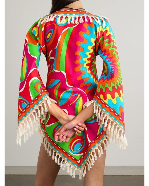 Emilio Pucci Red Asymmetric Fringed Printed Cotton-Twill Kaftan