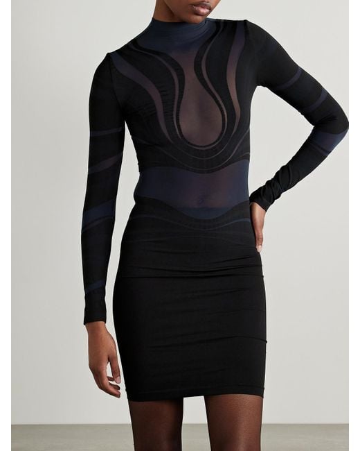 Wolford Black Venus Paneled Stretch-Jersey Mini Dress
