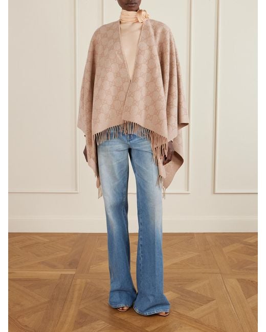 Gucci Natural Fringed Logo-Jacquard Metallic Cashmere-Blend Wrap