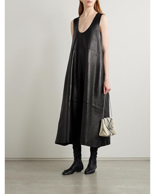 Khaite Black Coli Leather Midi Dress
