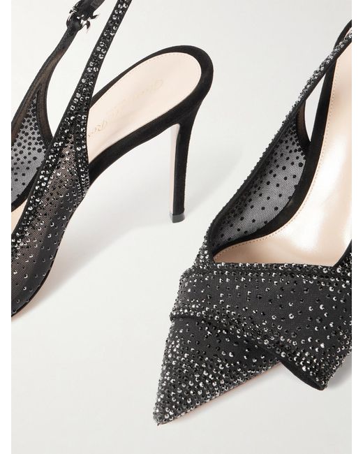 Gianvito Rossi Black 95 Suede-Trimmed Crystal-Embellished Organza Slingback Pumps