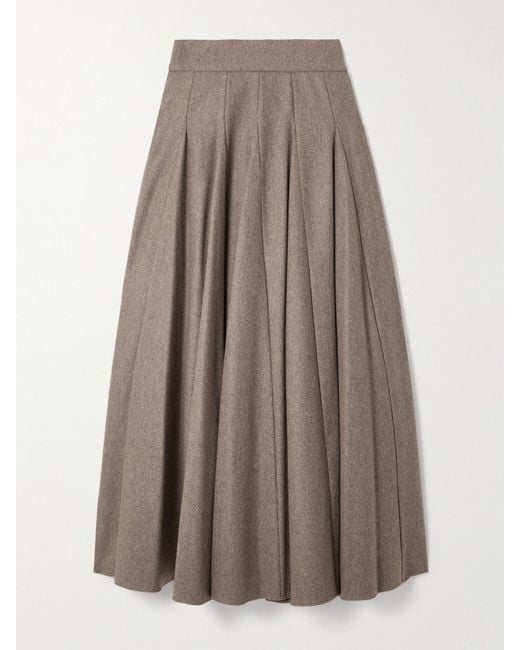 Max Mara Brown Pleated Stretch-Wool Felt Maxi Skirt