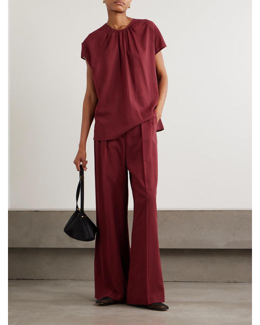 Joseph Broca Gathered Wool-Blend Crepe Blouse