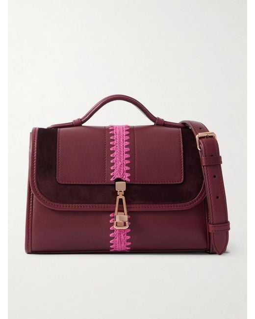 Gabriela Hearst Purple Leonora Small Crochet And Suede-Trimmed Leather Shoulder Bag