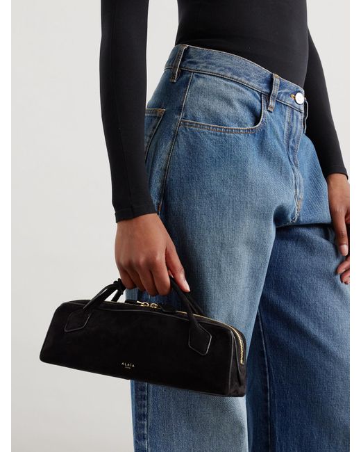 Alaïa Black Le Teckel Leather-Trimmed Suede Clutch