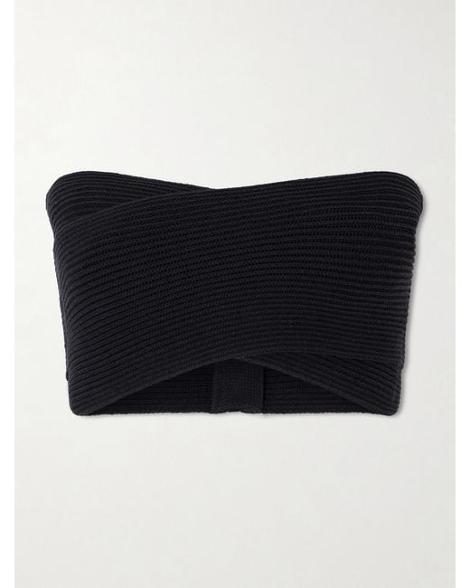 Balmain Black Strapless Ribbed-Knit Top