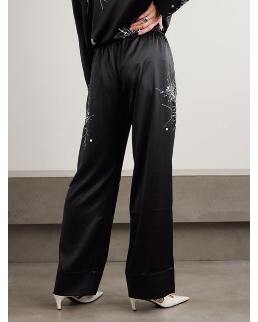 BERNADETTE Black Louis Sequin-Embellished Silk-Blend Satin Pajama Pants