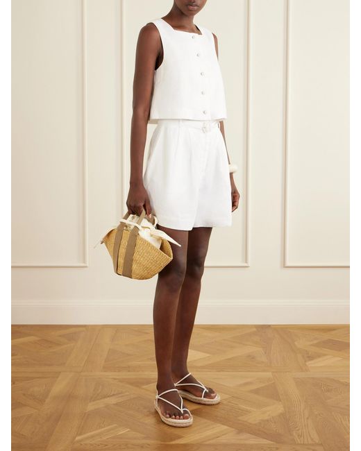 Muuñ Natural Sophie Mini Webbing-Trimmed Woven Straw Tote