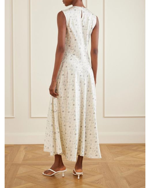 Doen White Adelana Floral-Print Silk-Satin Midi Dress
