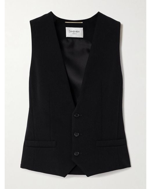Saint Laurent Black Weste Aus Grain De Poudre Aus Wolle